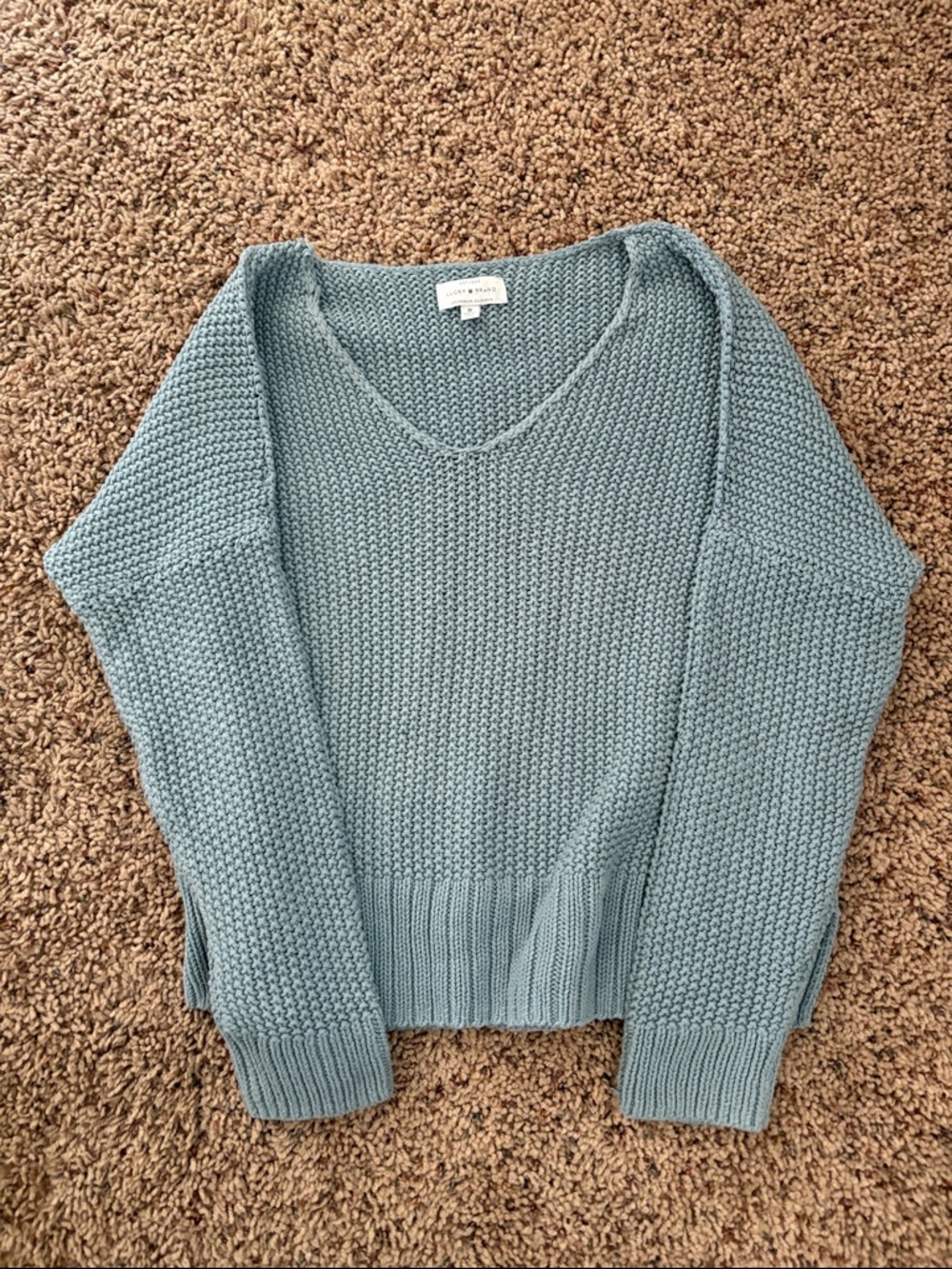 Lucky Brand Dusty Blue V-Neck Knit Sweater
